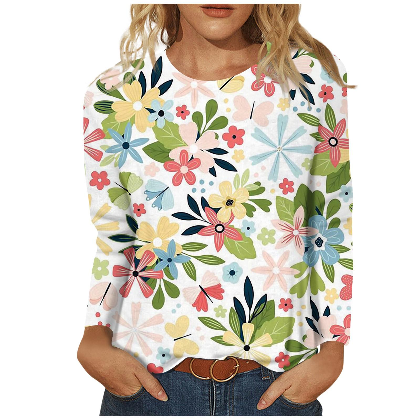 

Женская мода повседневная с длинным рукавом и принтом с круглым вырезом, топ-пуловер, блузка, топы для женщин, женские топы и блузки 2024 года, нарядные топы XL