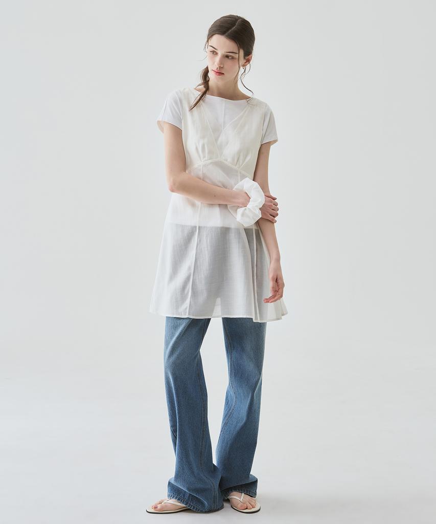 Deuloupisumeon Tulip Layered Midi Dress [Ivory]