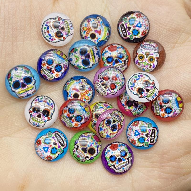 80Pcs New Resin 10mm Cute Mixed Mini Skull Flat Back Cabochon Scrapbooking Hair Bow Center Embellishments DIY Accessories F41