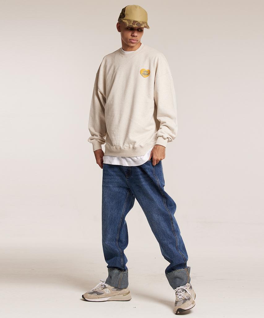 CREAM SODA LAB Human Highlight Sweatshirt Small Heart Oatmeal Yellow