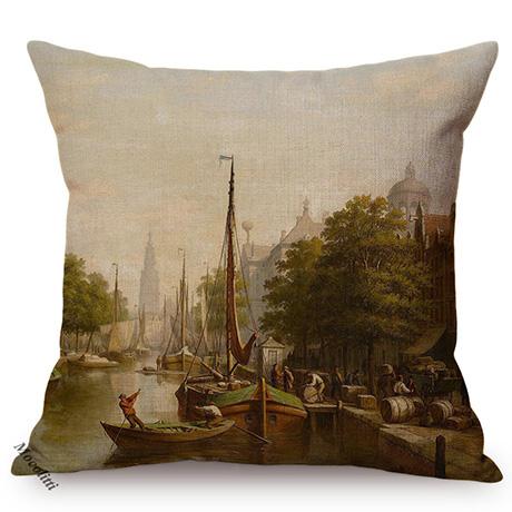 Nordic Rural Landscape Oil Painting Art Sofa Decoration Cushion Cover Rivers Scenery Style Car Chair Throw Pillow Case Cojines