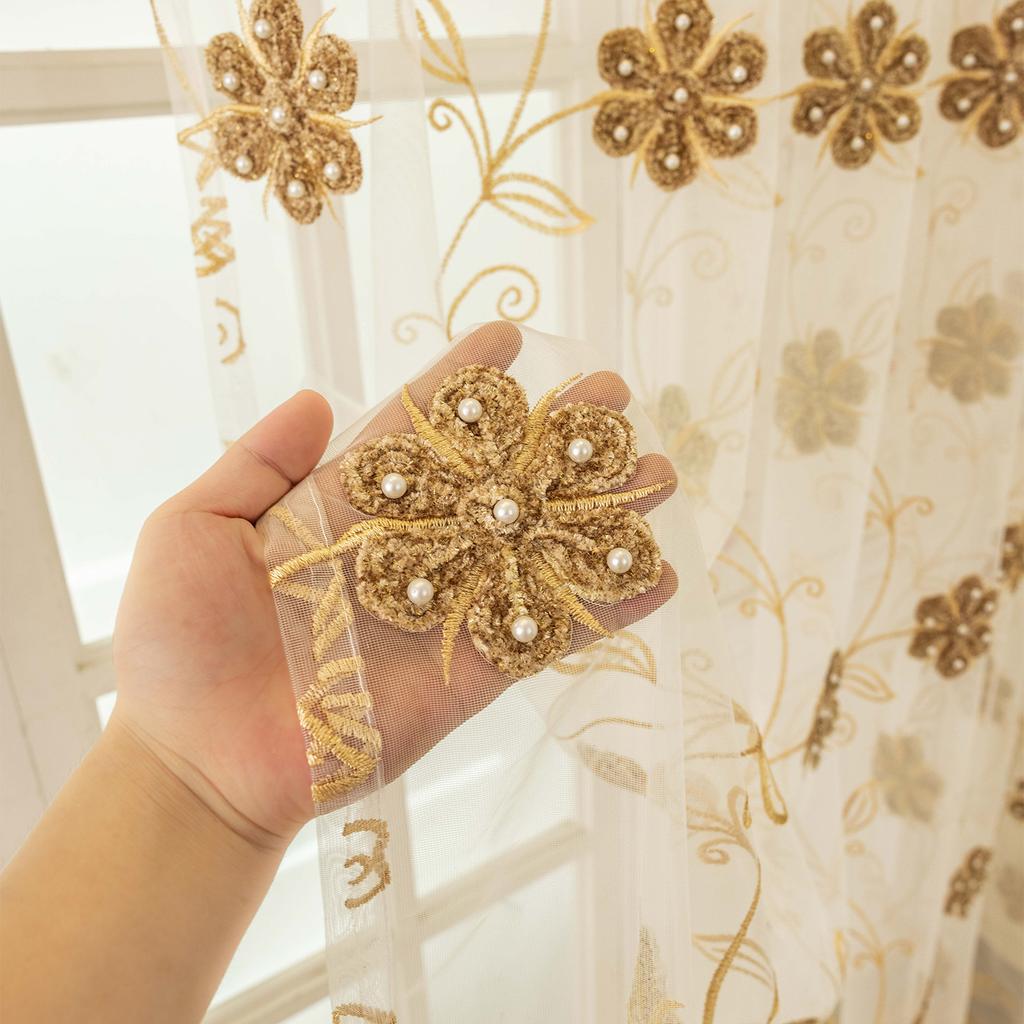 Perdele Transparente Brodate, Poliester, Țesătură Semi-Transparentă, Neforate, Top cu Capse, Lavabile la Mașină pentru Dormitor, Living, Balcon, Birou