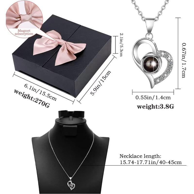 100 Languages Necklace Projection Crystal I Love You Peach Heart Pendant Rose Valentine's Day Gift