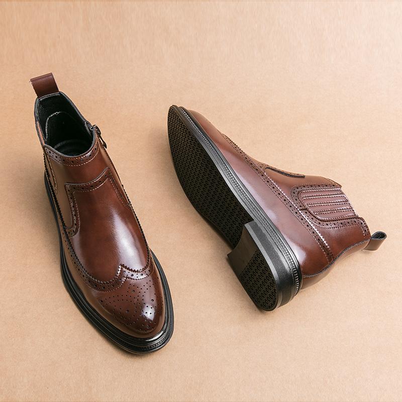 

Мужские ботинки челси из искусственной кожи с высоким берцем, однотонные, с резным острым носком, классические, удобные, деловые, формальные туфли 44 коричневый