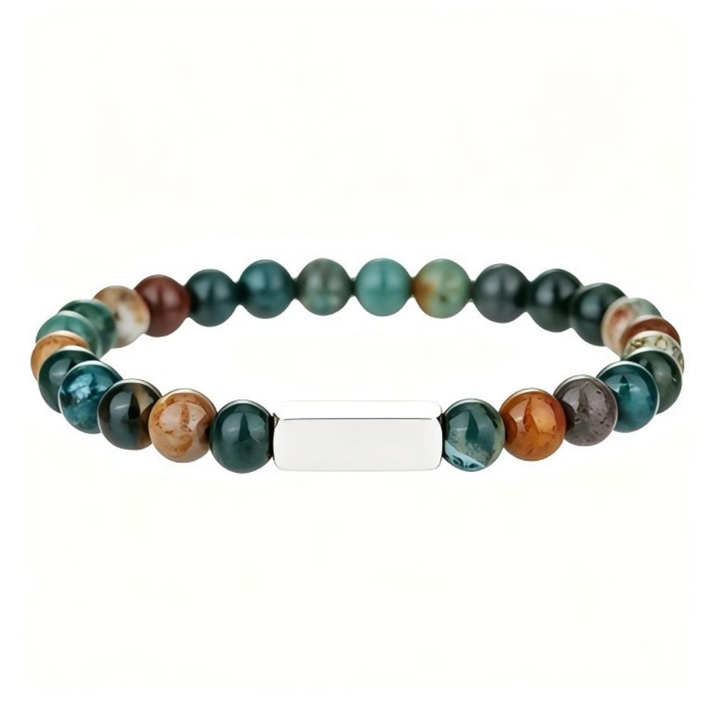 Natural Stone Beaded Bracelet Combination Versatile Stainless Steel Electroplated Square Accessories Simple Bracelet