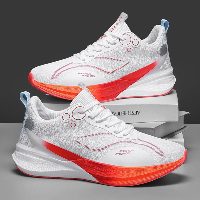 

Ультрадышащие сетчатые кроссовки из углеродного волокна для мужчин и женщин с воздушной подушкой, спортивные кроссовки, комфорт, легкий вес 45 красный