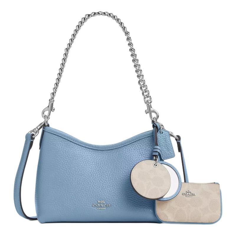 COACH Laurel 19 Metal Logo Calf Leather Shoulder Bag Small Women Blue синий
