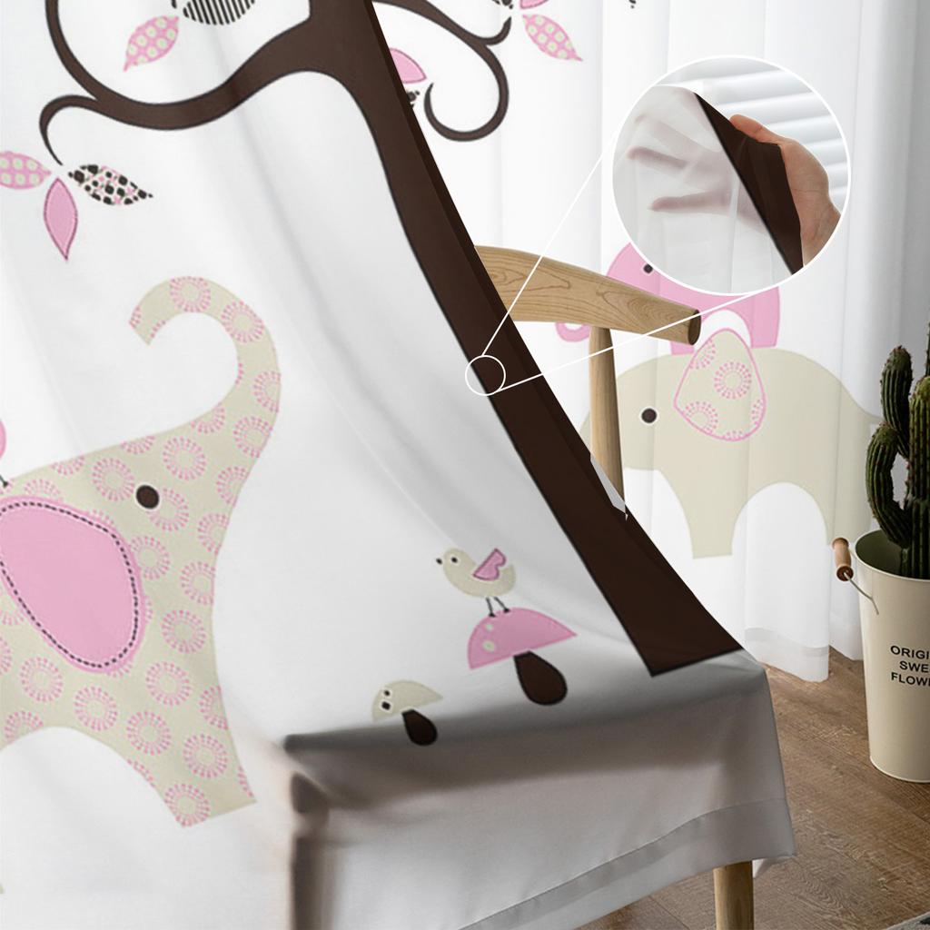 Cartoon-Bäume und Elefanten, Tüll-Vorhänge für Wohnzimmer, Küche, durchsichtiger Voile-Vorhang, Schlafzimmer-Fensterpaneele