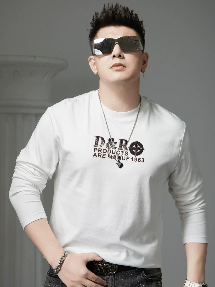 European Style 2025 New Autumn Trendy Brand Letter Print Round Neck Long Sleeve T-Shirt Men's Casual Top