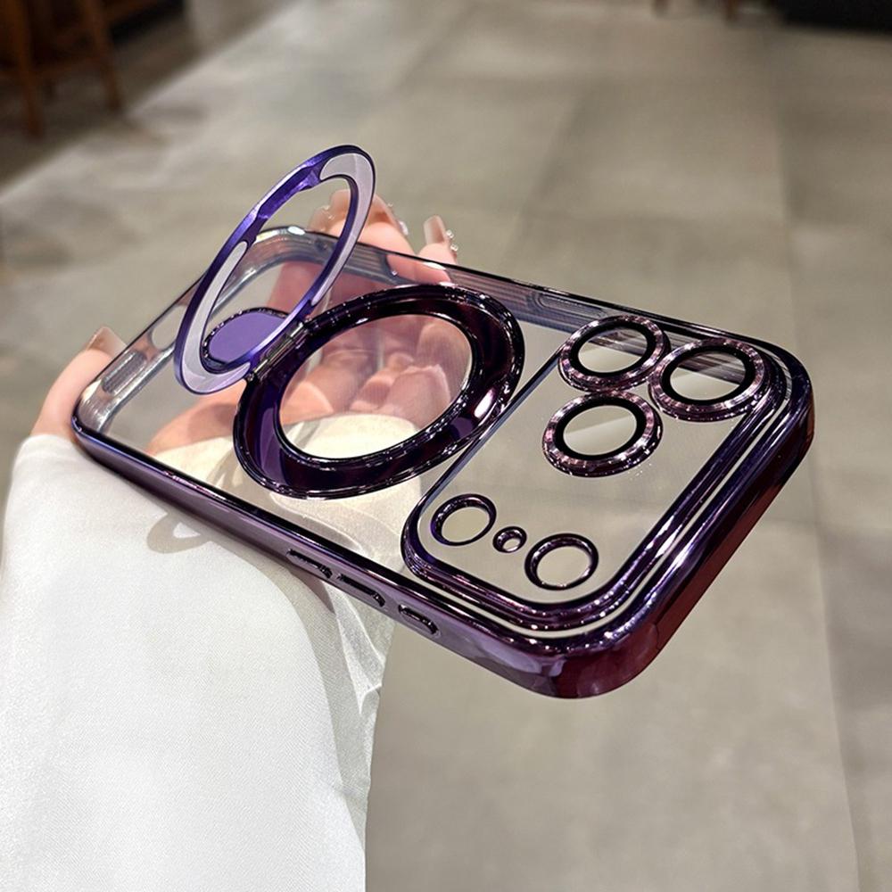 

Transparent Plating Phone Case For iPhone 17 Pro Max Air 14 15 Plus 11 12 13 16 Pro For Magsefa Wireless Charge Ring Stand Cover For iPhone 15 Pro