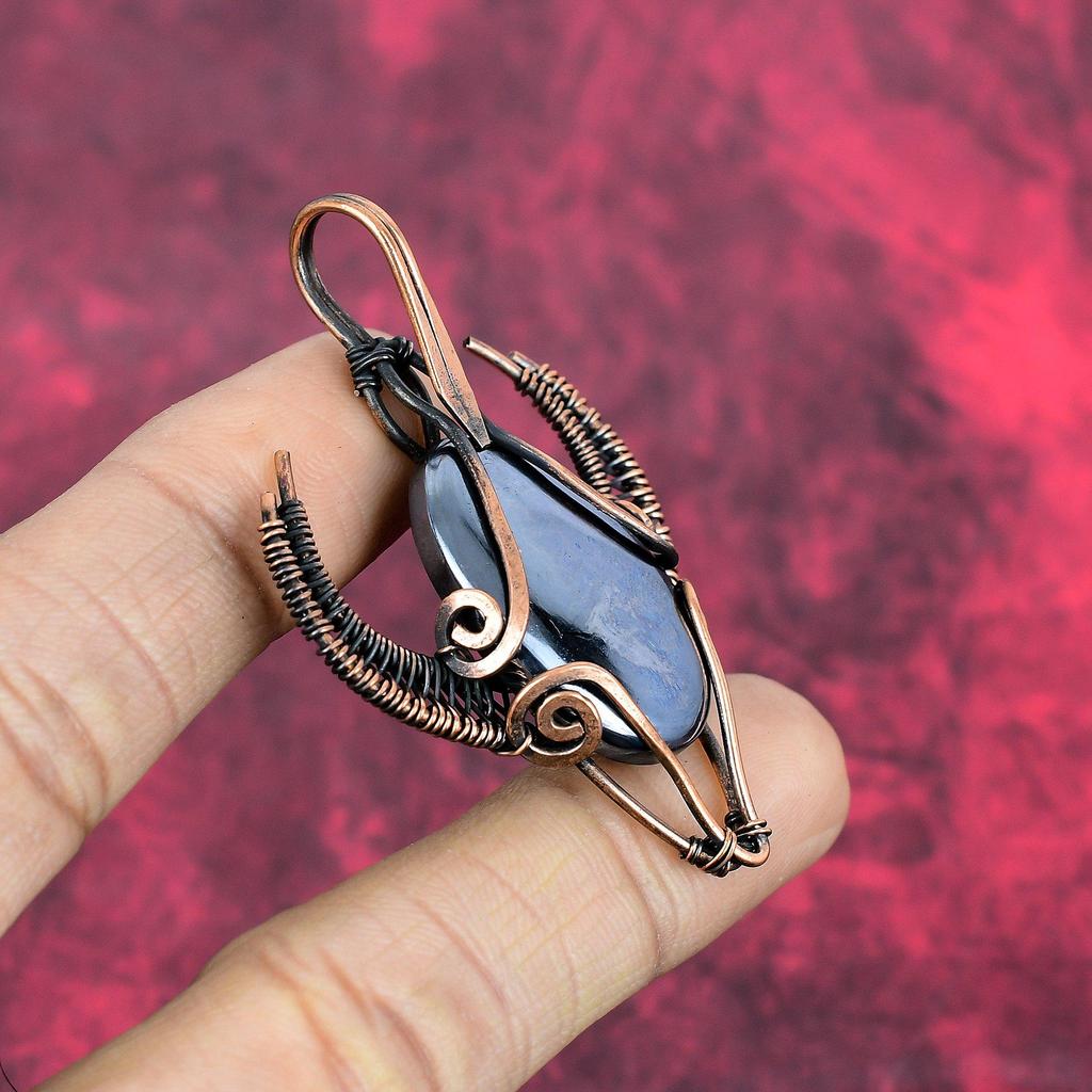 Shungite Pendant Copper Wire Wrapped Pendant Bull Face Shape Pendant Copper Jewelry Anniversary Gifts Handmade Pendant Real Gemstone Pendant