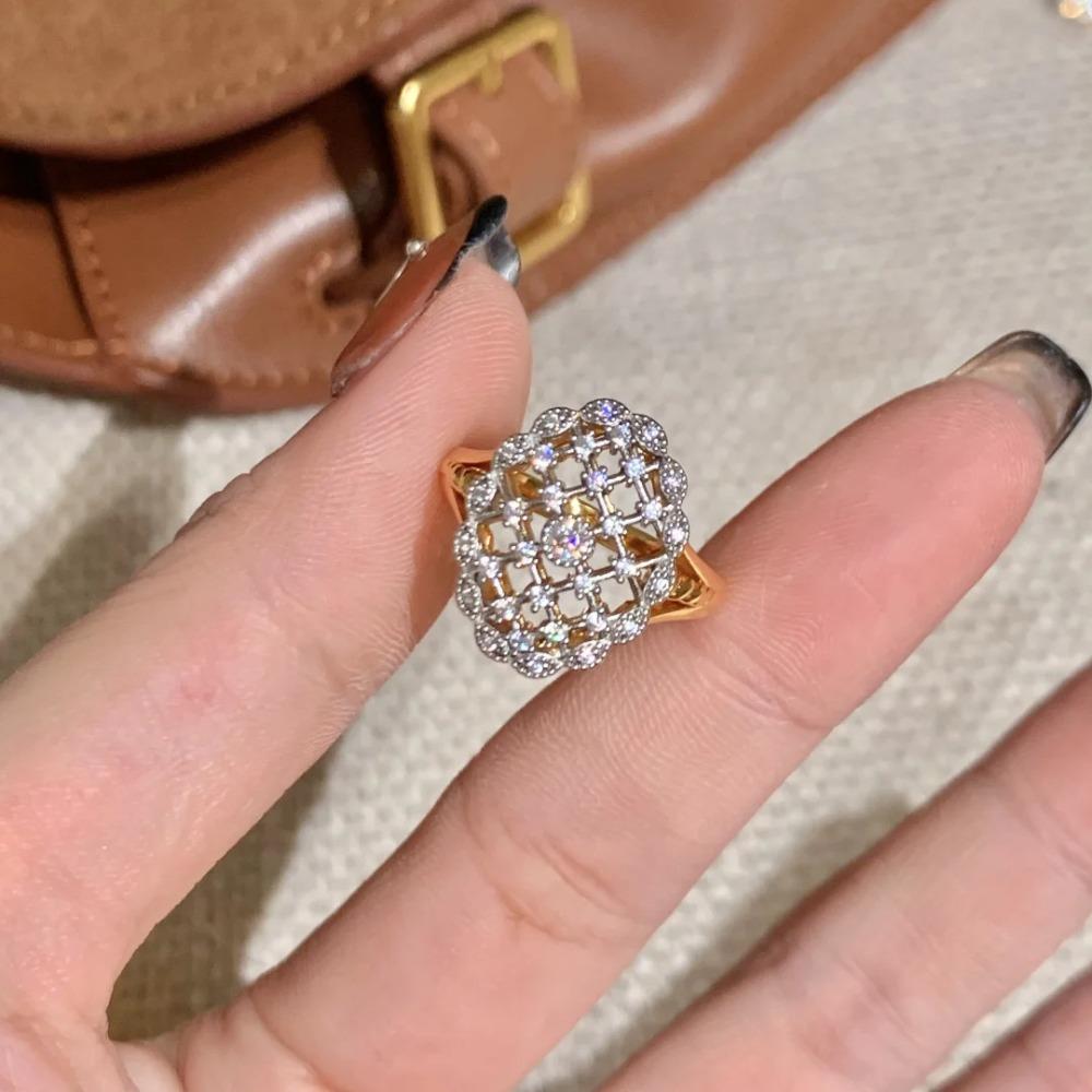 Italian Lace Open Ring Vintage Style Luxury Diamond Studded Starry Dreamcatcher Jewelry for Women adjustable