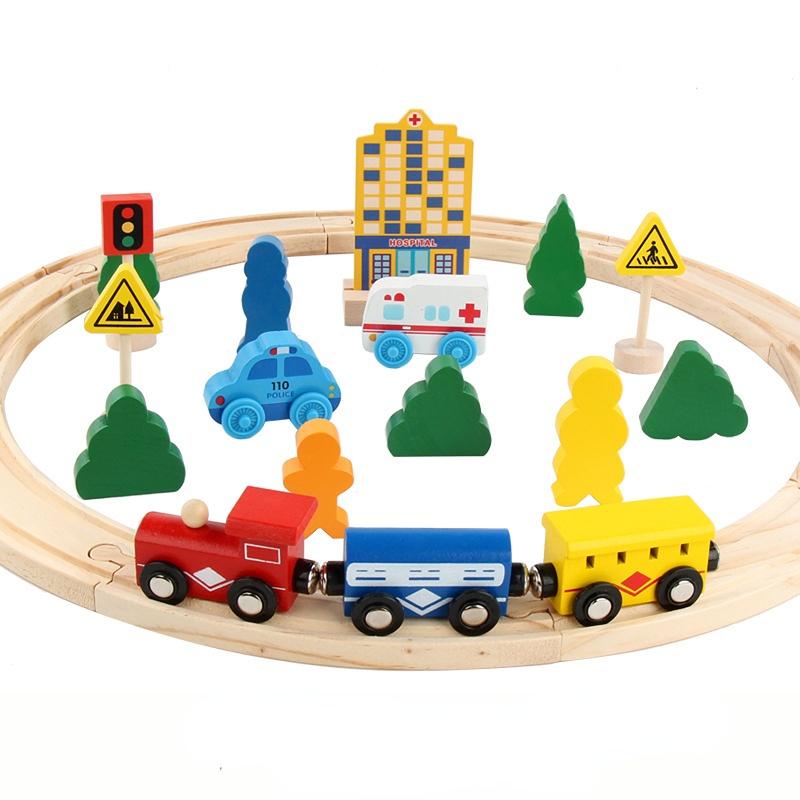 Für Holzeisenbahn Gleis Autobahn Kreisverkehr Set Holz Eisenbahn Elektrische Magische Eisenbahn Spielzeug Holz Schienen Spielzeug Kinder Jungen Geburtstag Geschenke
