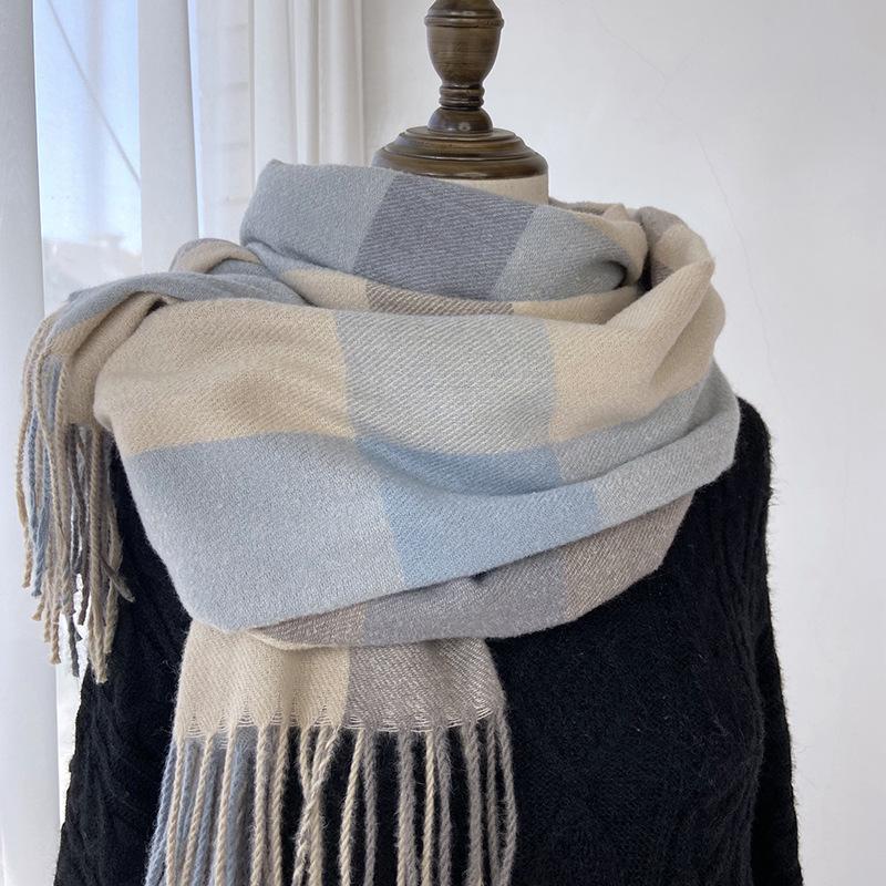Plaid Scarf Women's New Autumn and Winter Fashion Imitation Cashmere Fringed Shawl Thickened Warm Scarf