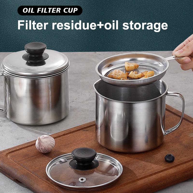 Glass Lid Bacon Grease Container Deep Fryer 1.3L Keeper With Handle Easily Refill Filter Pot Grease Strainer , With Glass Lid