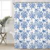 Floral Shower Curtain, Vintage Blue Bow Floral Aesthetic Bathroom Decor Curta, Modern Chinoiserie Vintage Peony Shower Curtain Set with Hooks,