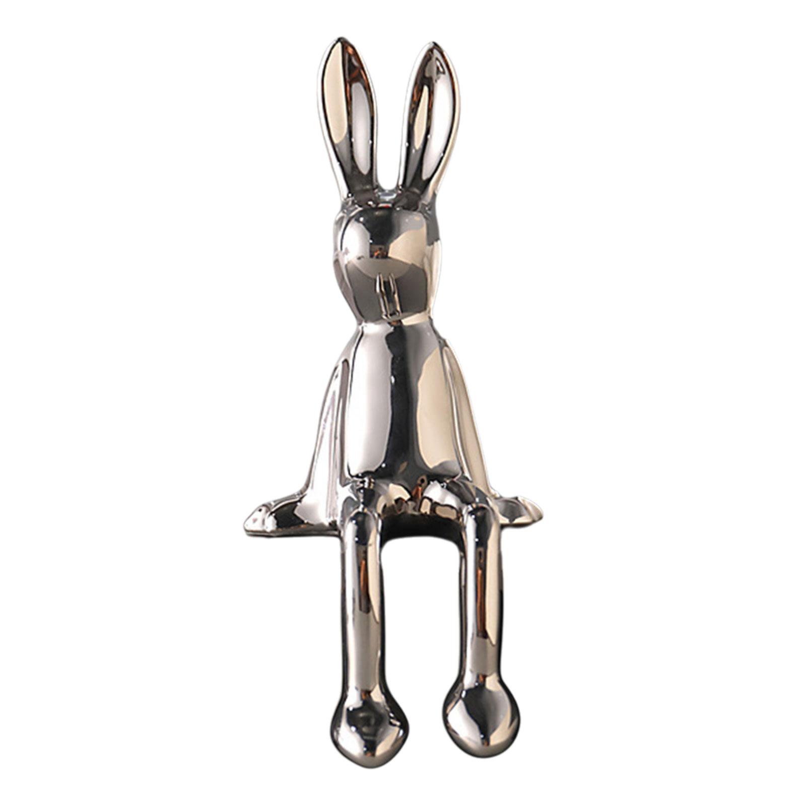 

Цветная керамическая статуэтка кролика, декоративная скульптура животного для книжной полки, гостиной и спальни серебряный