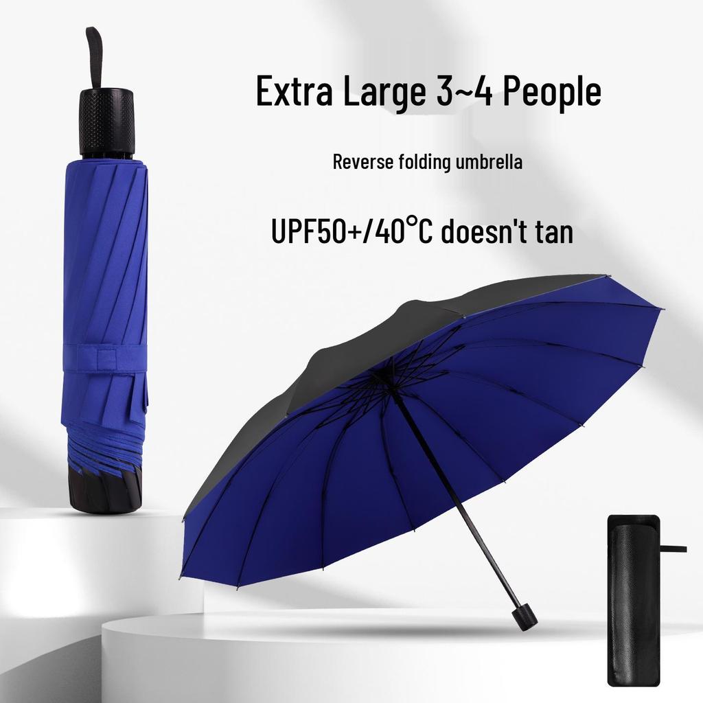 Large 3-Person Umbrella: Reinforced, Dual-Use for Sun and Rain, with Black Glue Sunscreen.