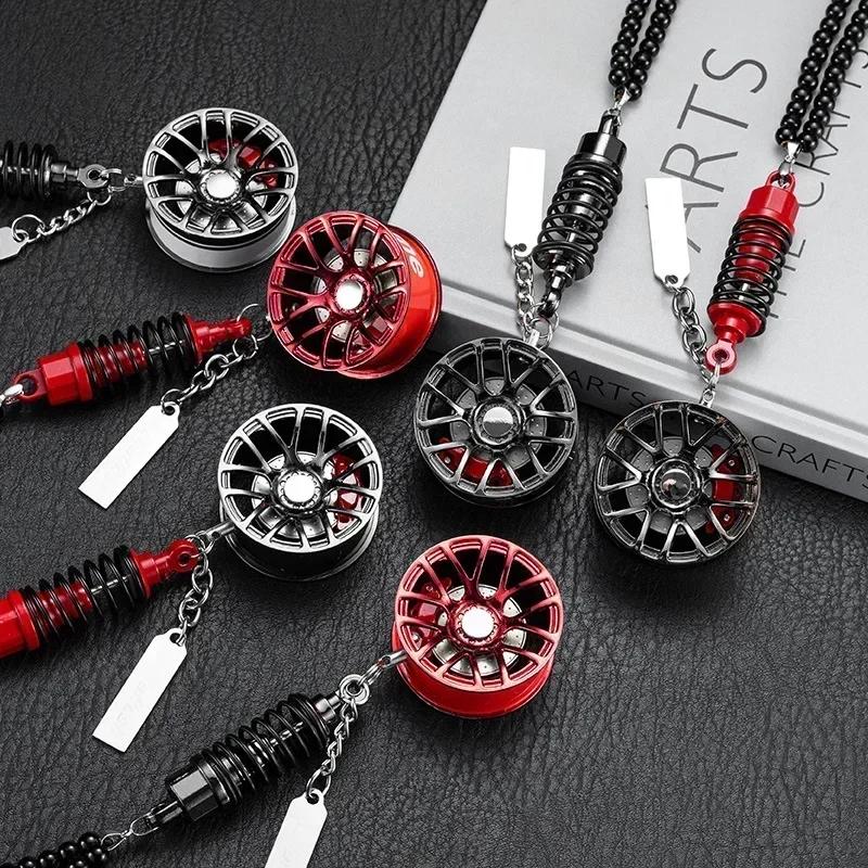 1PC Wheel Hub Car Key Chain Fidget Toy Car Tire Brake Disc Keychain Fingertip Gadget Keyring Bags Pendant Alloy Model Gift