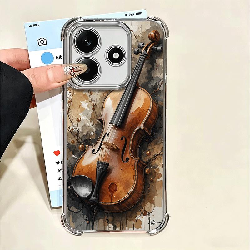 Violin Music Plating Phone Case For Xiaomi Poco X5 X6 X7 X8 Pro Max F8 Ultra F7 M8 M7 M5S Redmi 15C 15 14C 13C 13 X3 12C F6