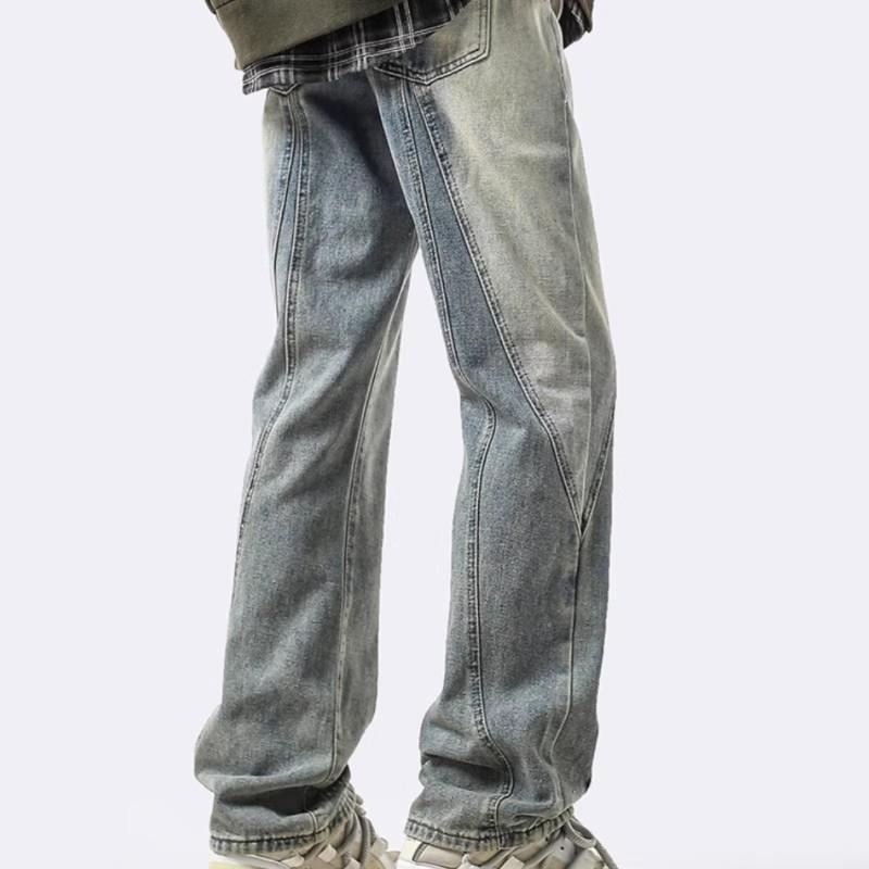 Straight jeans men's spring new American deconstruction design washed loose slim-fitting casual trousers