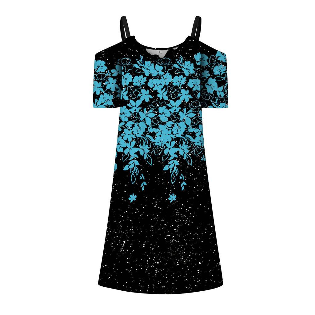 Women's Casual Printing V-neck Lace Sling Skirt Sun Skirt