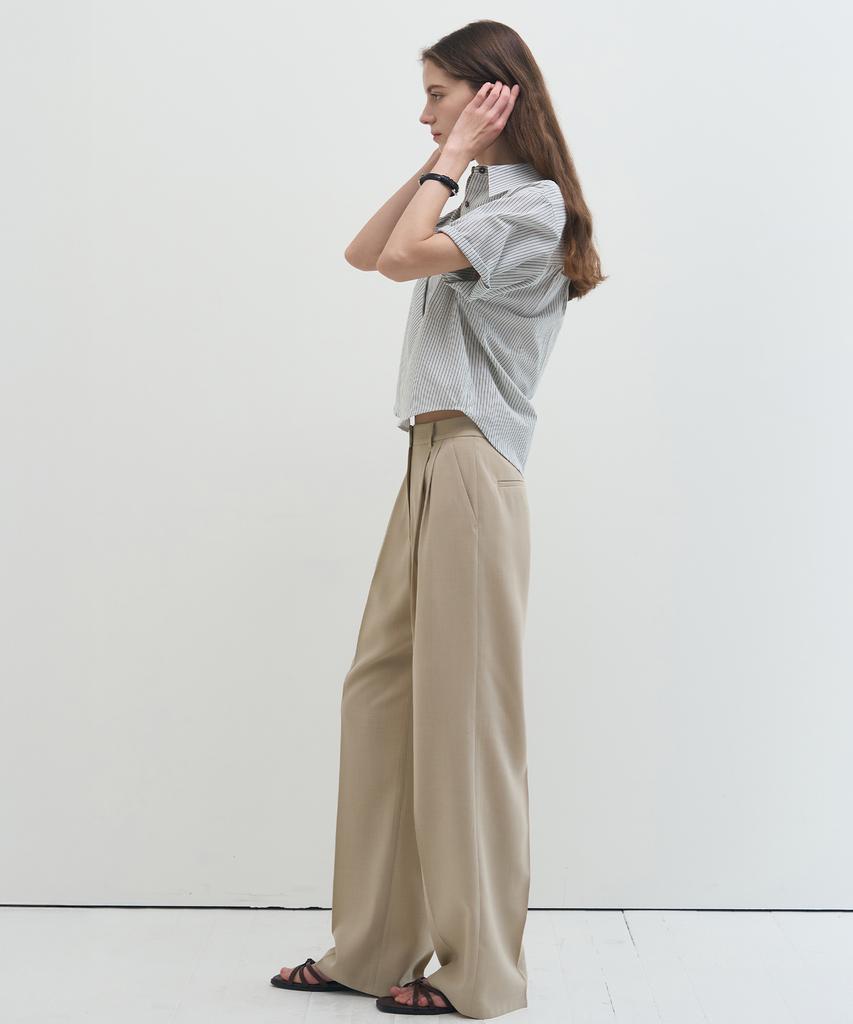 Deuloupisumeon Summer Double-Pleat Wide Slacks [Beige]
