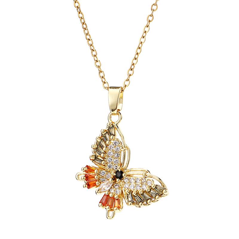 Trendy Zircon Butterfly Pendant Necklace For Women Small Collarbone Chain With Colorful Zirconia
