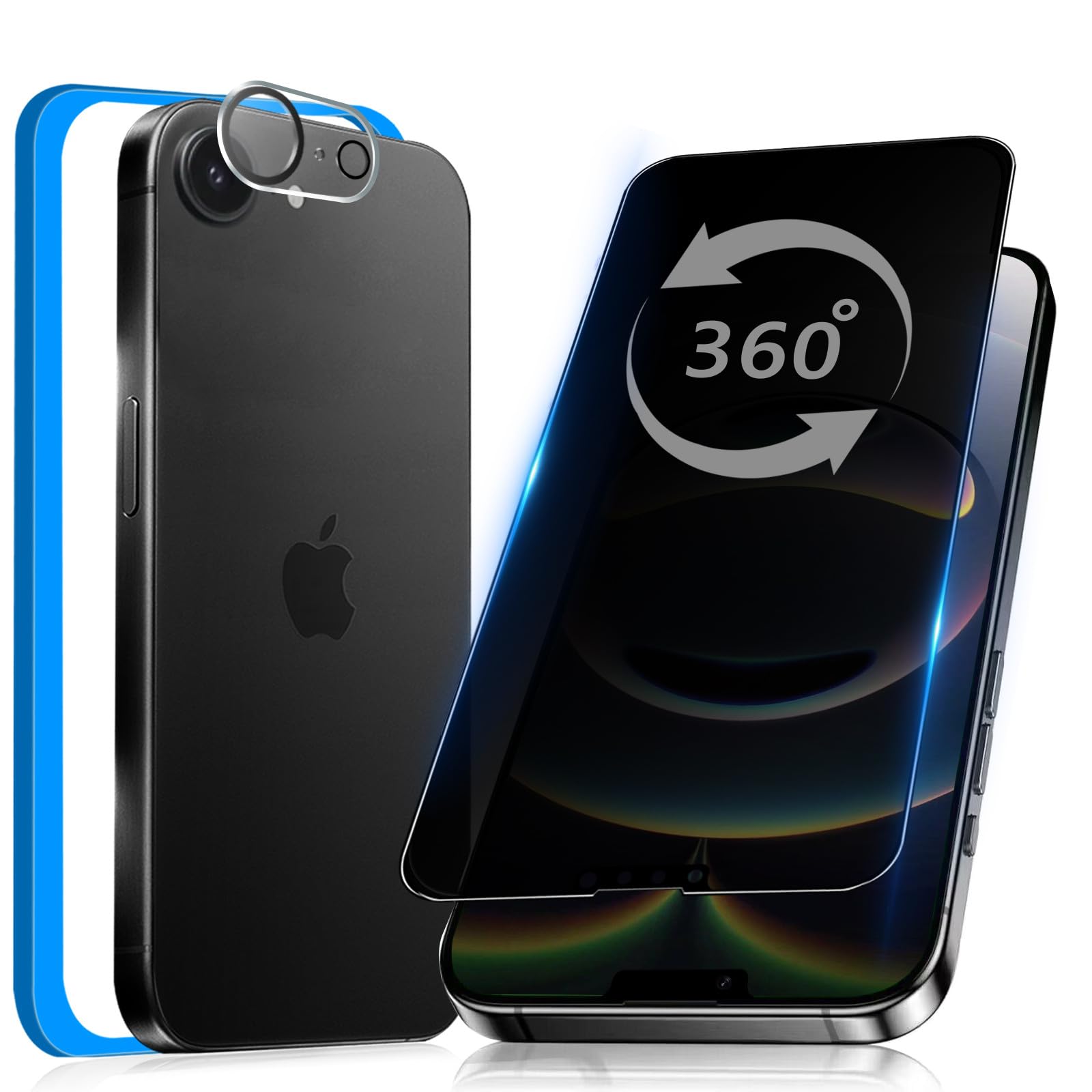 

Privacy Screen Protector for iPhone Tempered Glass Screen Protector with 9H Easy Includes Camera Film 360° 16e, Hardness, Bubble-Free, Application,