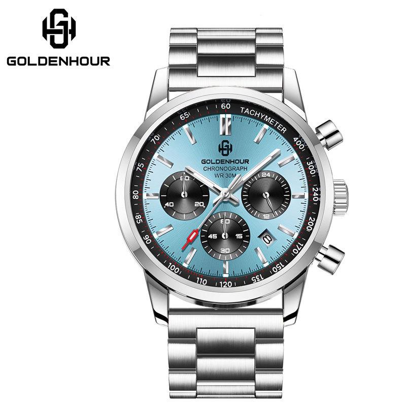 Luxury Mens Watch Fashion Leather Luminous Calendar Business Man Watch Waterproof Chronograph Gold Quartz Watches for Men