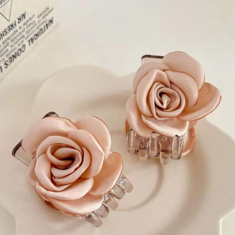 3Pcs Fashion Elegant Romantic Milk Tea Colored Satin Camellia Hairpin New High End Hair Style Grip Clip Chinese Headwear