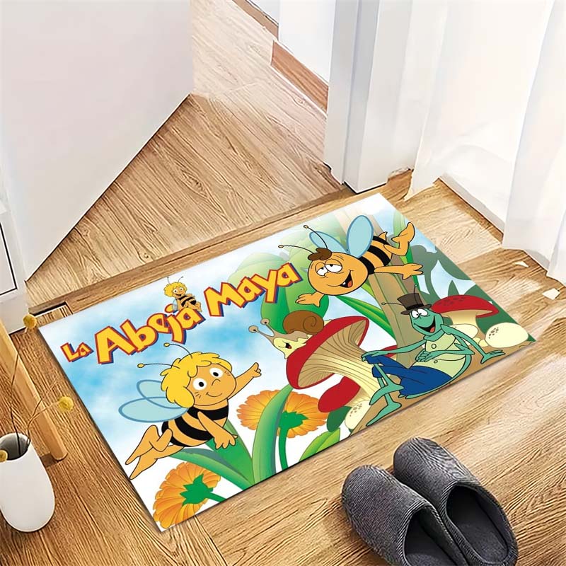 Maya l'Ape Personaggio dei Cartoni Animati Stampa Area Tappeto Giardino di Funghi e Fiori Tappetino Rettangolare Antiscivolo Decorazione per la Casa