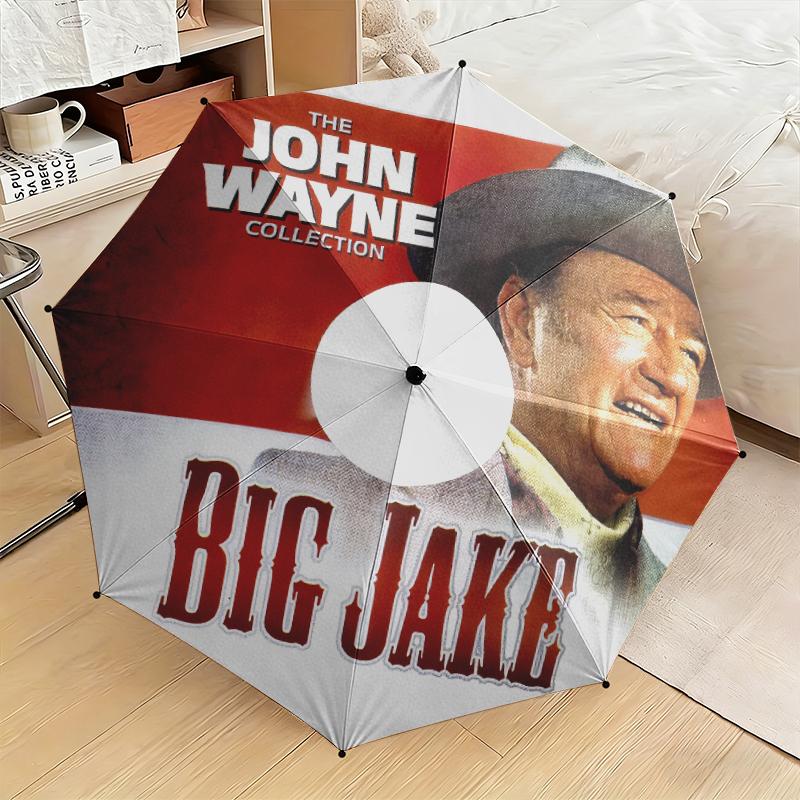1pc John Wayne's Golden Age Umbrella Portable Folding Umbrella Iron Frame Hole Bone Structure Outdoor Home Umbrella