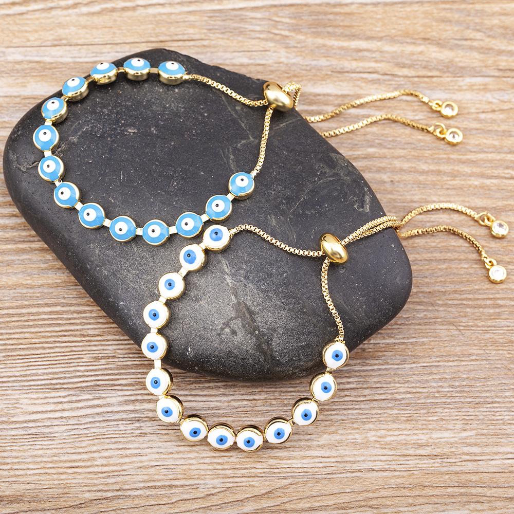 New Fashion Design Rainbow Handmade Beads Inlaid With Turkish Evil Eye Bracelet Women Adjustable Party Jewelry Lucky Gifts