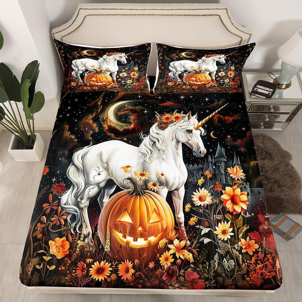 Cartoon Unicorn Pattern Mattress Three-Piece Digital Printing Mattress Bedding Set Adult Children