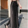 Satin Polka Dot Mermaid Skirt - Flowy Bodycon Midaxi High Waist Flattering Skirt for Women