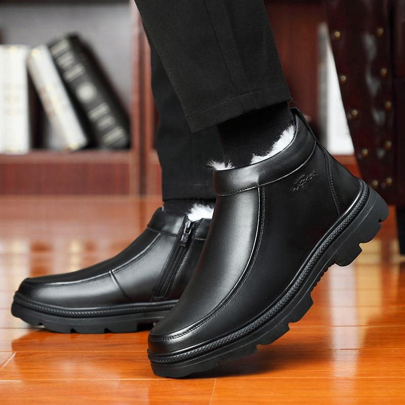 Winter leather wool high-top men's fleece warm men's leather shoes plus size men's shoes soft fleece thicker
