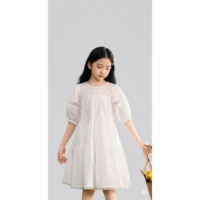 Big Girls Puff Sleeve Short Sleeve Princess Dress Casual Summer Sweet Kids Dress