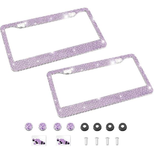 Bling Car License Plate Frame, Handcrafted Crystal Stainless Steel License Plate Frame, Sparkly, Durable, Universal Fit, Car Accessories For Girls,