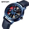Sanda Men's Creative Wheel Quartz Watch - Trendy Rotating Waterproof Wristwatch