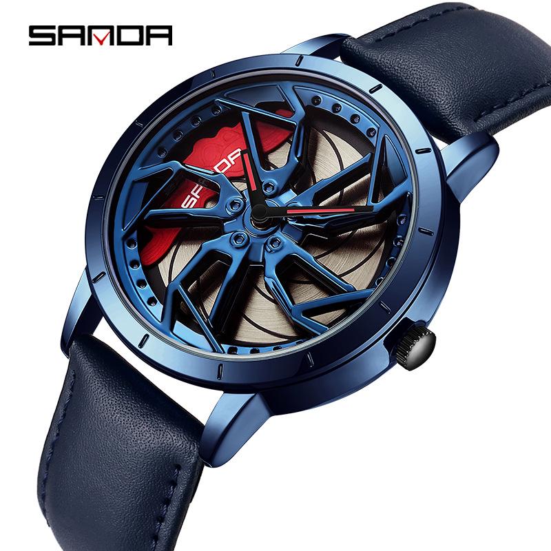 Sanda Men's Creative Wheel Quartz Watch - Trendy Rotating Waterproof Wristwatch