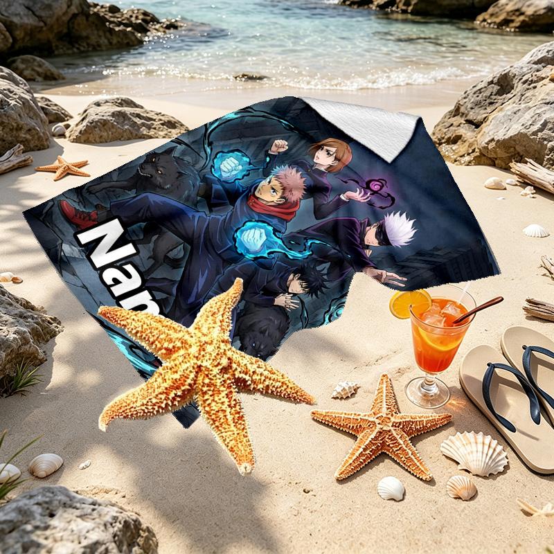 Custom Name Personalized Jujutsu Kaisen Print Beach Towel, for Trip Camping Beach Party Home Decor, Birthday Gift for Family & Friends