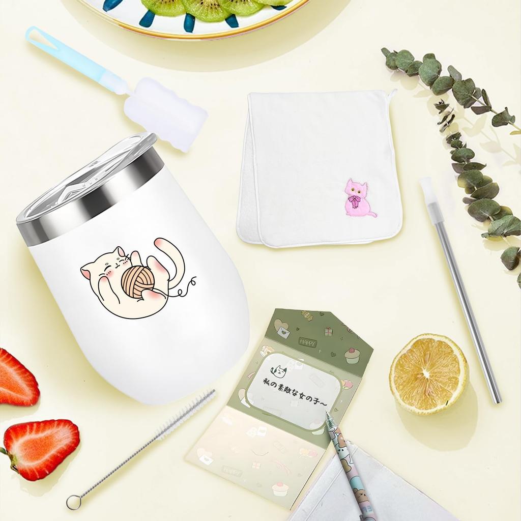 Cute cat tumbler for perfect as a birthday gift for your or female Features a lid and straw for thermal making it a practical and stylish gift for