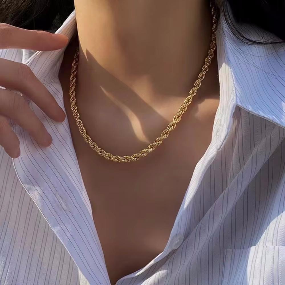 925 Silver Noble 45-60cm 18K Gold 4mm Rope Chain Necklace for Women Man Fashion Wedding Charm Gift Jewelry 18-24Inch