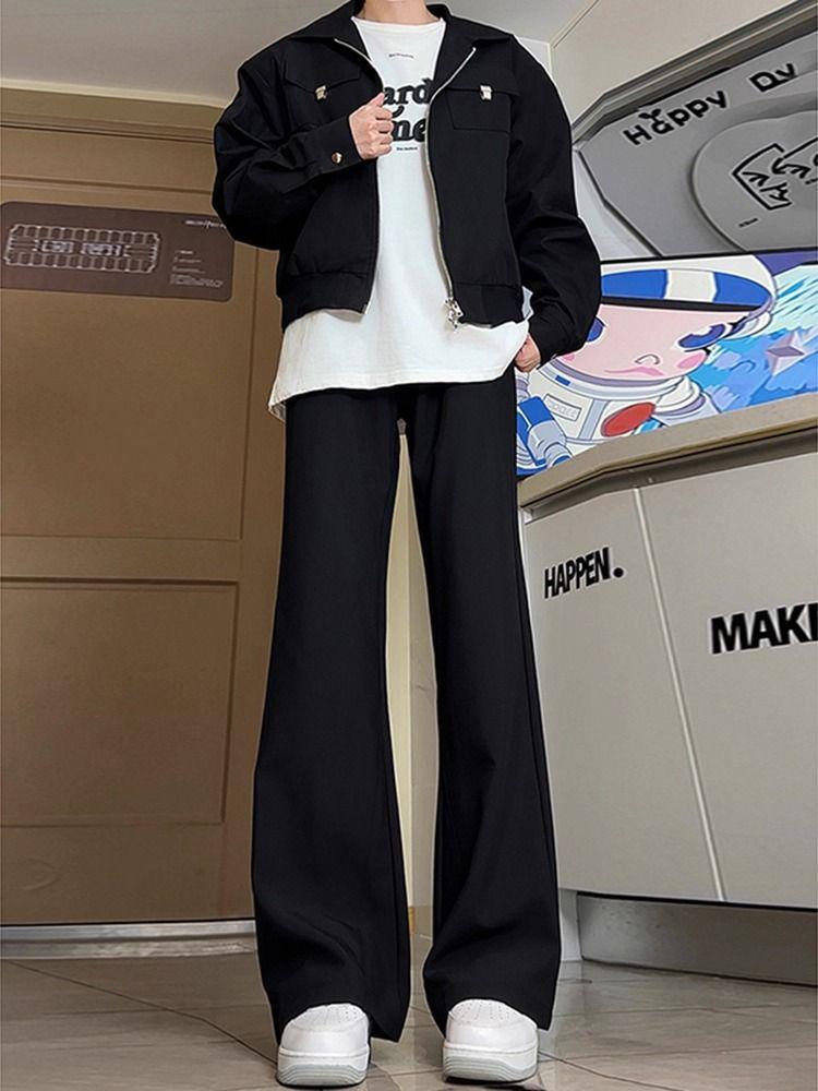 

Men s Trendy Black Micro-Flare Straight-Leg Casual Pants Default Item