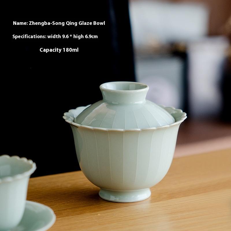 

Song Qingze Lace Line Ceramic Ercai Cover Bowl Teacup Single Handmade Tea Bowl Cover Household Kung Fu Tea Set Gaiwan