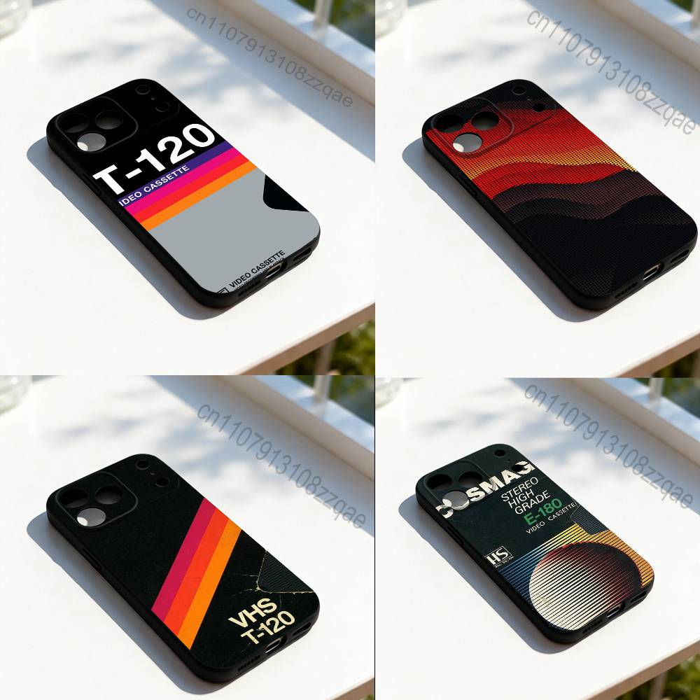 Retro V-VHS Video Cassette Phone Case For iPhone 11,12,13,14,15,16,17,Pro,Max,Plus,E,SE4,Air,Mini Black Soft Cover