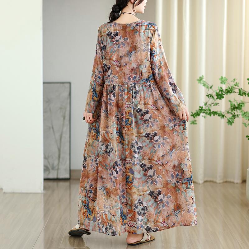 

DIMANAF Новое 2025 Женское Большого Размера Весеннее Длинное Платье Свободное Базовое Винтажное Оверсайз Длинный Рукав Макси Цветочное 2XL