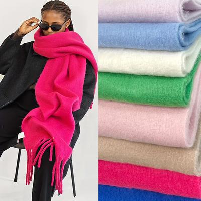 Semplice Sciarpa Grossa Monocolore Imitazione Mohair Spessa Calda Scialle con Nappe Autunno Inverno Esterno Antifreddo Versatile Sciarpa Lunga
