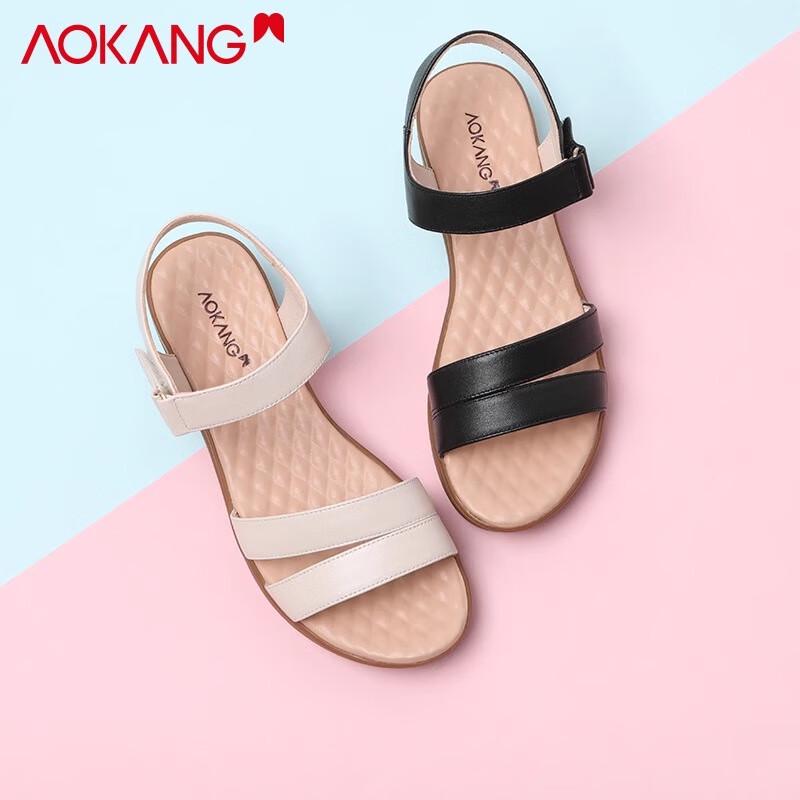 Aokang Women s Summer Cowhide Flat Sandals 37 грязно-белый